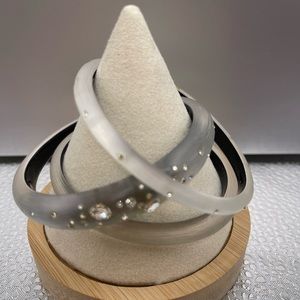 Alexis Bittar triple dusted silver/gray crystal, neutral lucite 3 bangle set